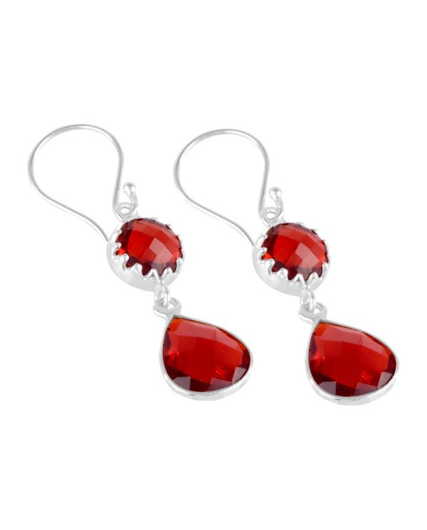 Red Stone Solid Silver Drop Dangle Earring| Jewels Artisan