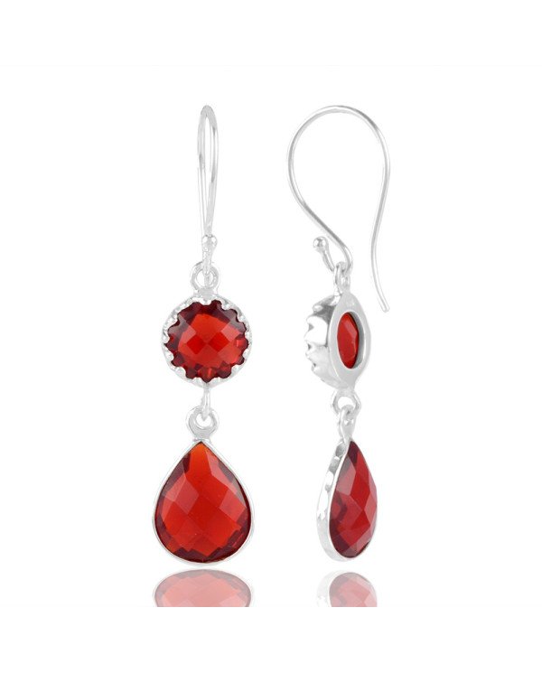 Red Stone Solid Silver Drop Dangle Earring| Jewels Artisan