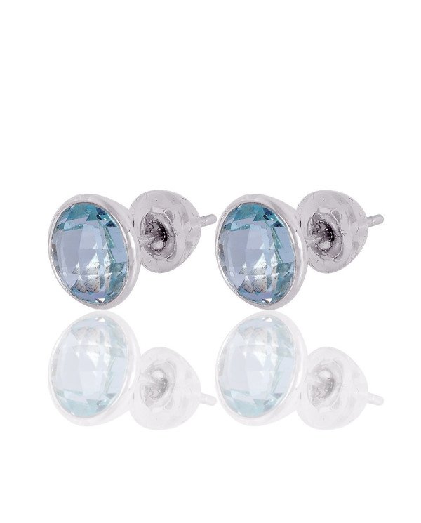 Natural Sky Blue Topaz Gemstone Solid Silver Stud Earring| Jewels Artisan