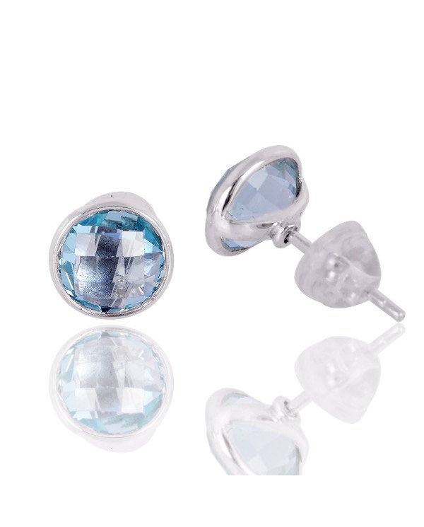 Natural Sky Blue Topaz Gemstone Solid Silver Stud Earring| Jewels Artisan