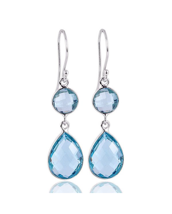 Natural Blue Topaz Gemstone Sterling Silver Dangling drop Earring.