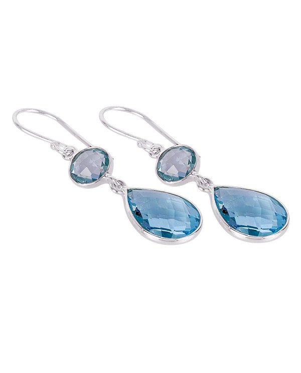 Natural Blue Topaz Gemstone Sterling Silver Dangling drop Earring.