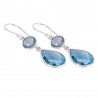 Natural Blue Topaz Gemstone Sterling Silver Dangling drop Earring.