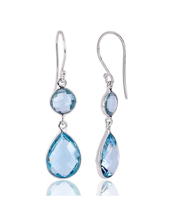 Natural Blue Topaz Gemstone Sterling Silver Dangling drop Earring.