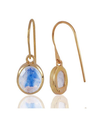 Natural Rainbow Moonstone Gemstone with Gold Plated Solid Sterling Silver Dangling Drop Earring | Jewels Artisan