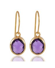 Natural Amethyst Gemstone with Gold Plated Solid Sterling Silver Dangling Drop Earring | Jewels Artisan