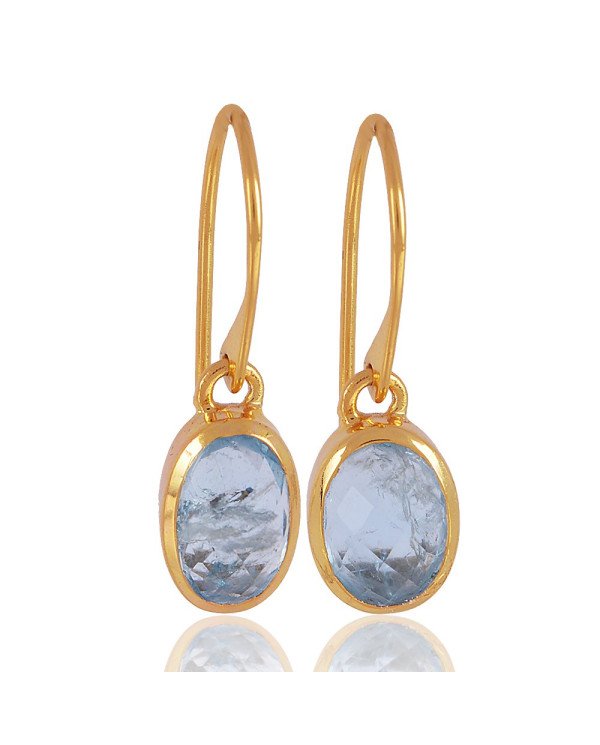 Natural Aquamarine Gemstone with Gold Plated Solid Sterling Silver Dangling Drop Earring | Jewels Artisan