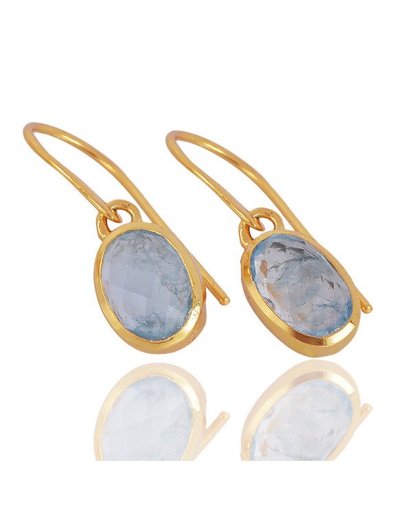 Natural Aquamarine Gemstone with Gold Plated Solid Sterling Silver Dangling Drop Earring | Jewels Artisan