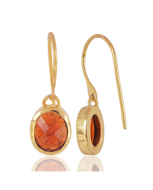 Natural Hessonite Garnet Gemstone with Gold Plated Solid Sterling Silver Dangling Drop Earring | Jewels Artisan