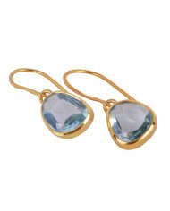 Real Blue Topaz Gemstone with Gold Plated Solid Sterling Silver Dangling Drop Earring | Jewels Artisan