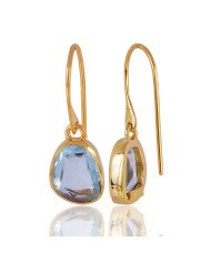 Real Blue Topaz Gemstone with Gold Plated Solid Sterling Silver Dangling Drop Earring | Jewels Artisan