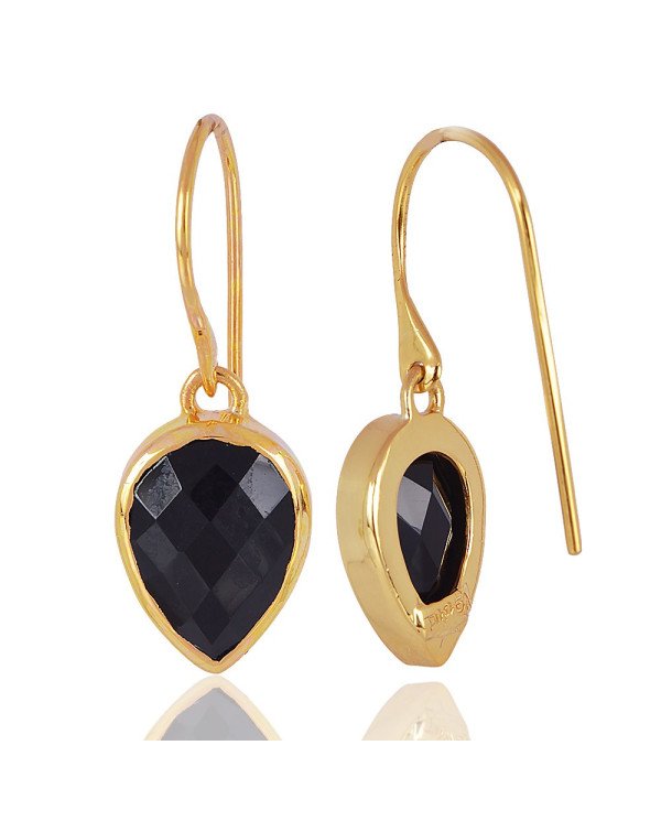 Natural Black Onyx Gemstone with Gold Plated Solid Sterling Silver Dangling Drop Earring | Jewels Artisan