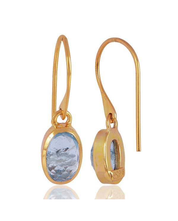 Natural Aquamarine Gemstone with Gold Plated Solid Sterling Silver Dangling Drop Earring | Jewels Artisan