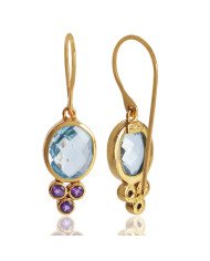 Multi gemstone Earring  with Solid Sterling Silver Dangling Drop Earring | Jewels Artisan