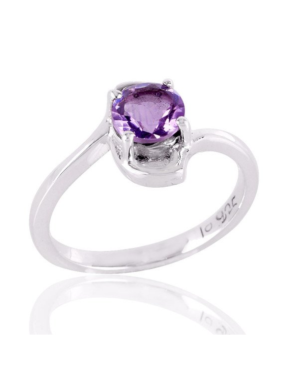 Natural Amethyst and 925 Sterling Silver solitaire Engagement Ring