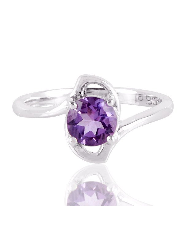 Natural Amethyst and 925 Sterling Silver solitaire Engagement Ring
