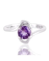 Natural Amethyst and 925 Sterling Silver solitaire Engagement Ring