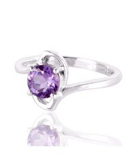 Natural Amethyst and 925 Sterling Silver solitaire Engagement Ring