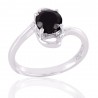 Natural Black Onyx and 925 Sterling Silver solitaire Engagement Ring