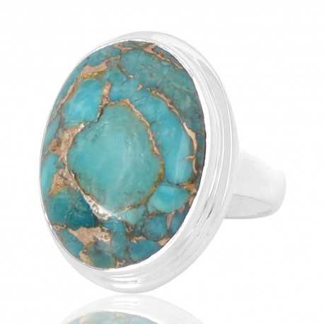 Kingman Turquoise Ring Blue Copper Turquoise 925 Sterling Silver Ring
