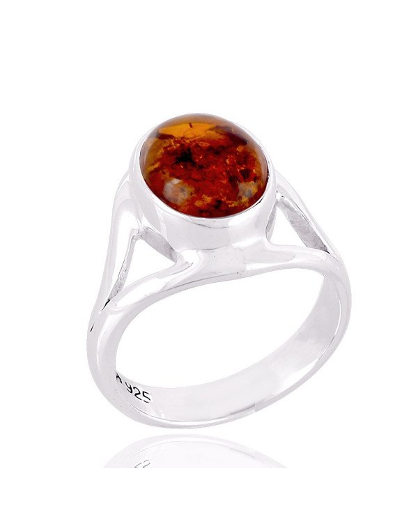 925 Sterling Silver and Amber Gemstone Ring