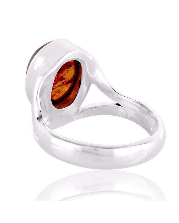 925 Sterling Silver and Amber Gemstone Ring