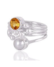 Citrine and Pearl Gemstone 925 solid Silver Ring