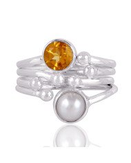 Citrine and Pearl Gemstone 925 solid Silver Ring