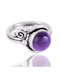 Cabochon Amethyst Gemstone 925 Silver Ring