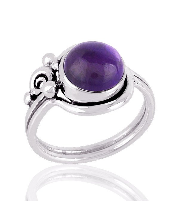 Cabochon Amethyst Gemstone 925 Silver Ring