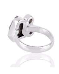 Persiolite Metorite and Smokey three Stone Solid Silver Ring