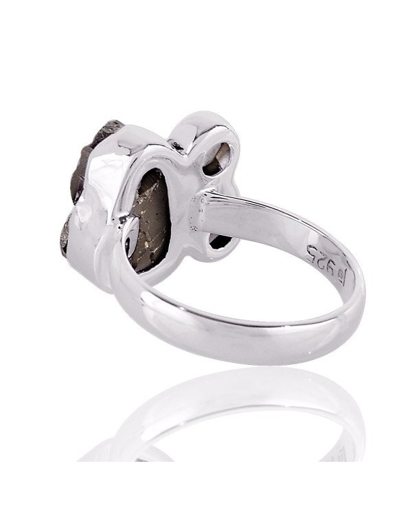 Persiolite Pyarite and Smokey three Stone Solid Silver Ring