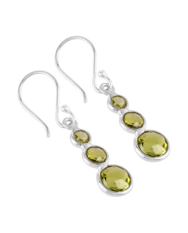 Natural Peridot Gemstone three Stone Sterling Silver Earring