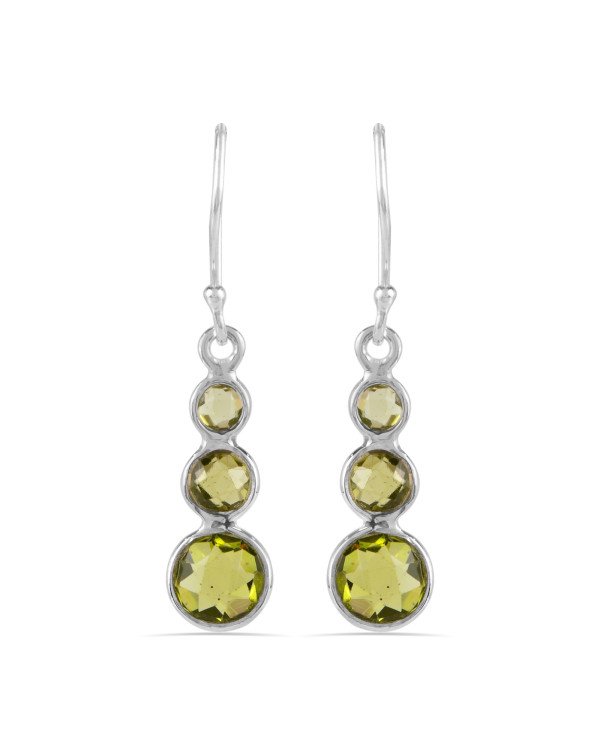 Natural Peridot Gemstone three Stone Sterling Silver Earring