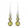 Natural Peridot Gemstone three Stone Sterling Silver Earring