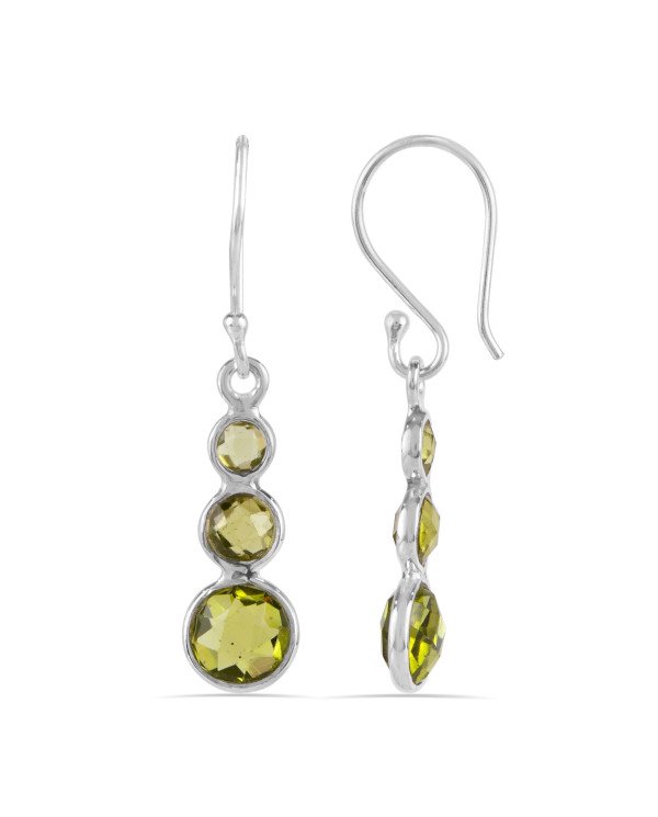 Natural Peridot Gemstone three Stone Sterling Silver Earring