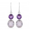 Amethyst and Crystal Natural Minerals 925 Sterling Silver Earrings