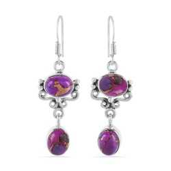 Purple Copper Turquoise Handmade 925 Sterling Silver Earring