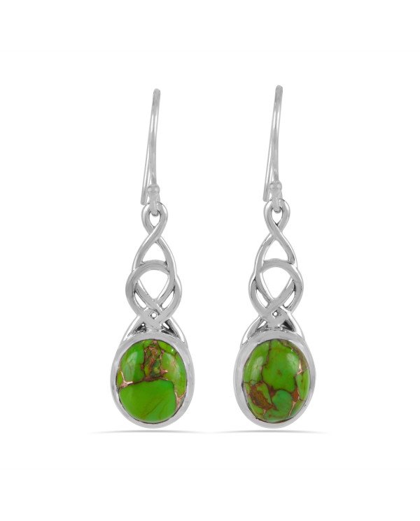 Green Copper Turquoise Dangle Drop 925 Silver Earring