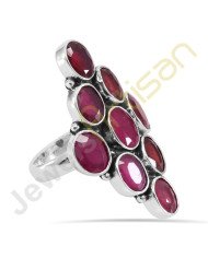 Real Glass Field Ruby Gemstone Solid Sterling Silver Ring