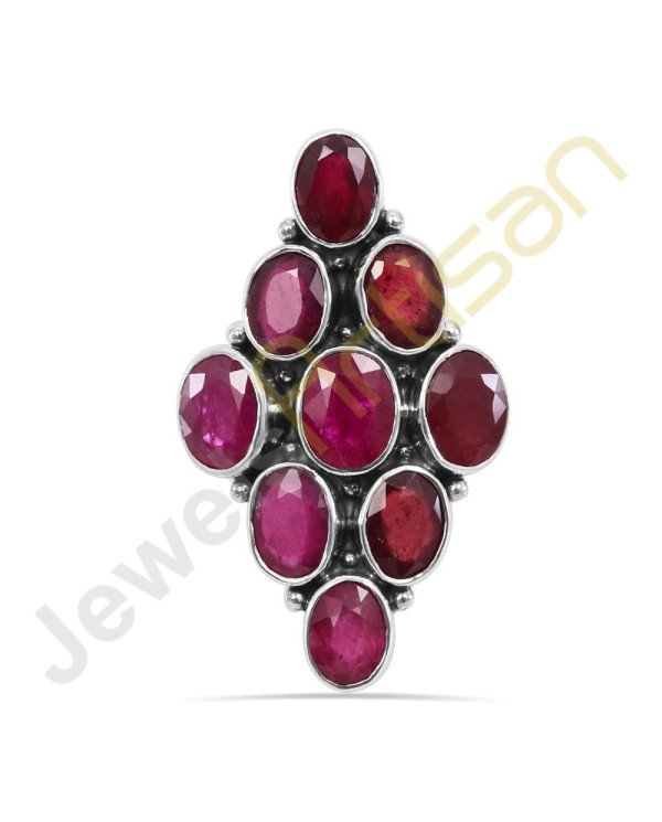Real Glass Field Ruby Gemstone Solid Sterling Silver Ring