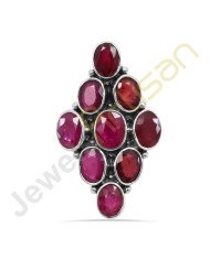 Real Glass Field Ruby Gemstone Solid Sterling Silver Ring
