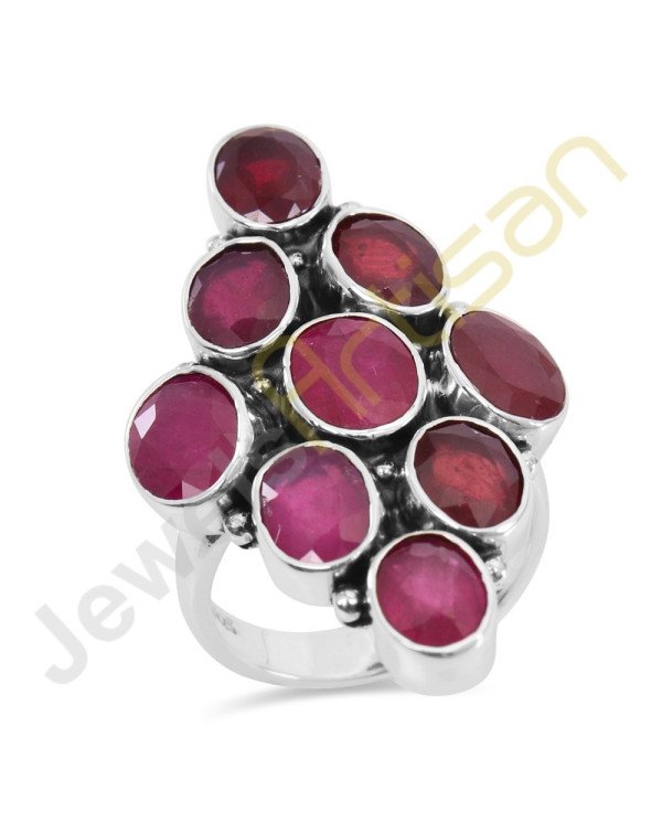 Real Glass Field Ruby Gemstone Solid Sterling Silver Ring