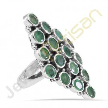 Natural Emerald Gemstone Solid Sterling Silver Ring