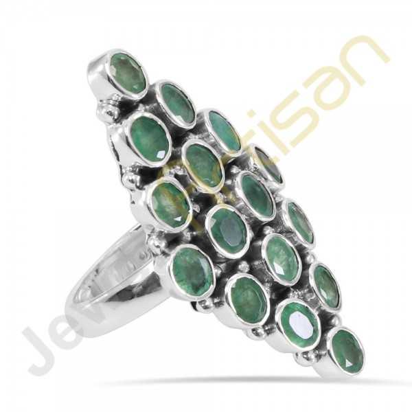 Natural Emerald Gemstone Solid Sterling Silver Ring