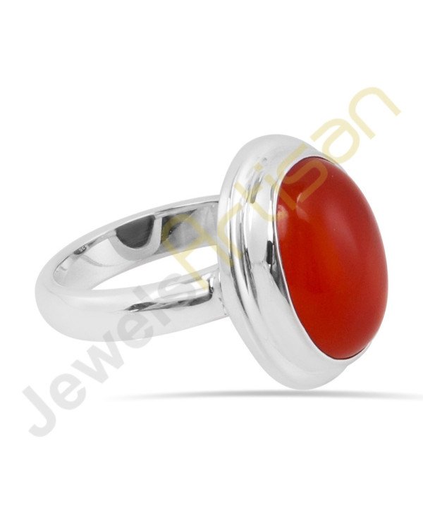 Natural Carnelian Solitaire Gemstone Solid Sterling Silver Ring