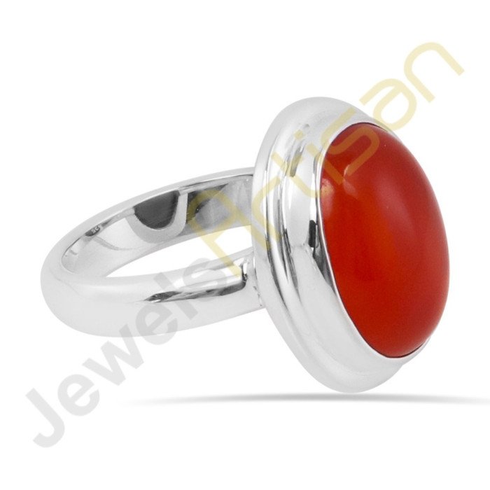 Natural Carnelian Solitaire Gemstone Solid Sterling Silver Ring