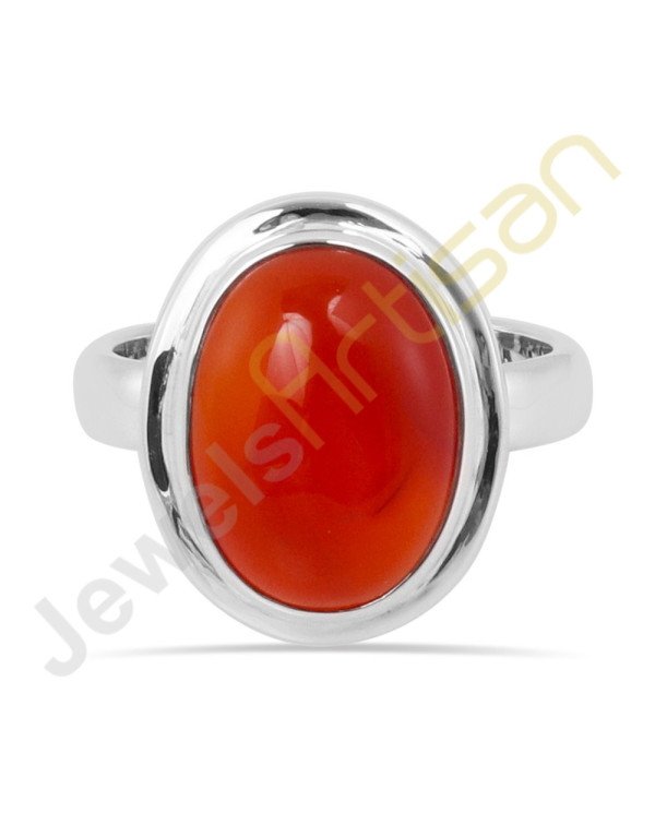 Natural Carnelian Solitaire Gemstone Solid Sterling Silver Ring