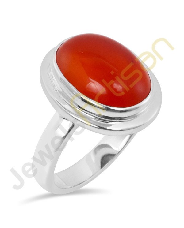 Natural Carnelian Solitaire Gemstone Solid Sterling Silver Ring
