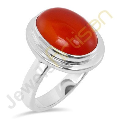 Natural Carnelian Solitaire Gemstone Solid Sterling Silver Ring
